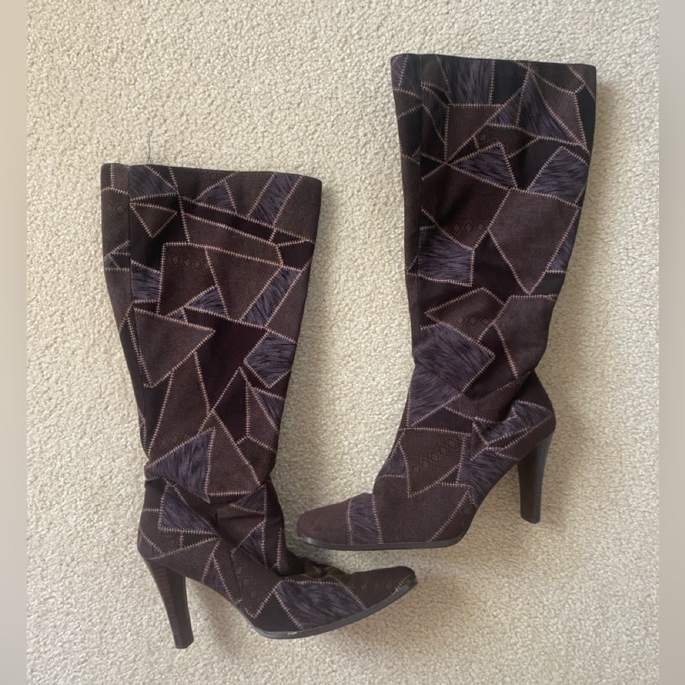 checkered purple heeled boots